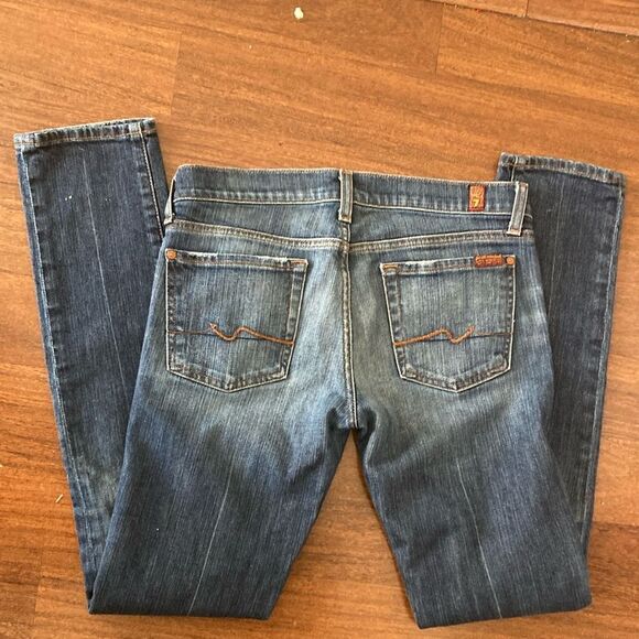 7 For All Mankind Straight Blue Denim Jeans Sz 28 - Picture 2 of 6